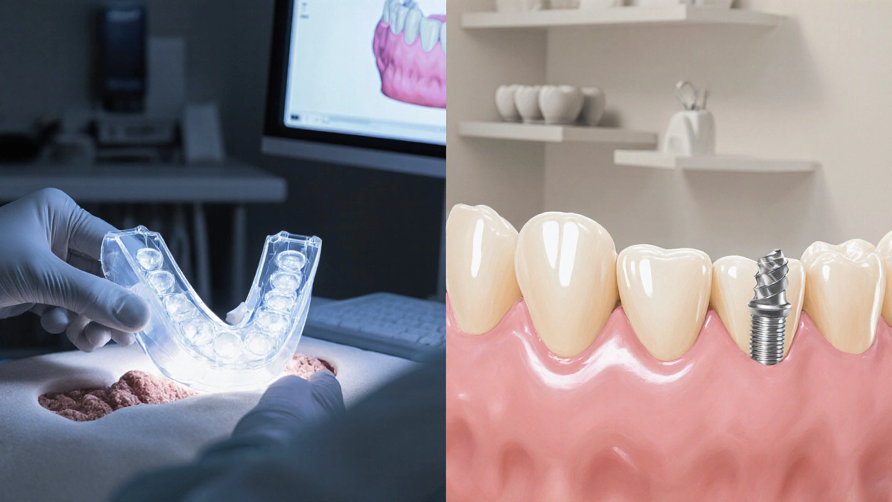 Chirurg používá 3D tištěnou šablonu k přesnému nasazení implantátu.