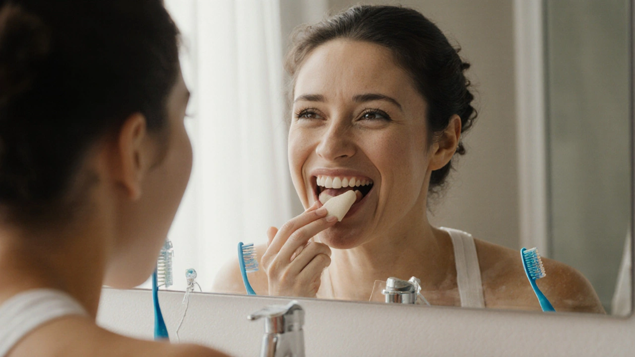 Člověk si všiml zubního kamene při pohledu do zrcadla