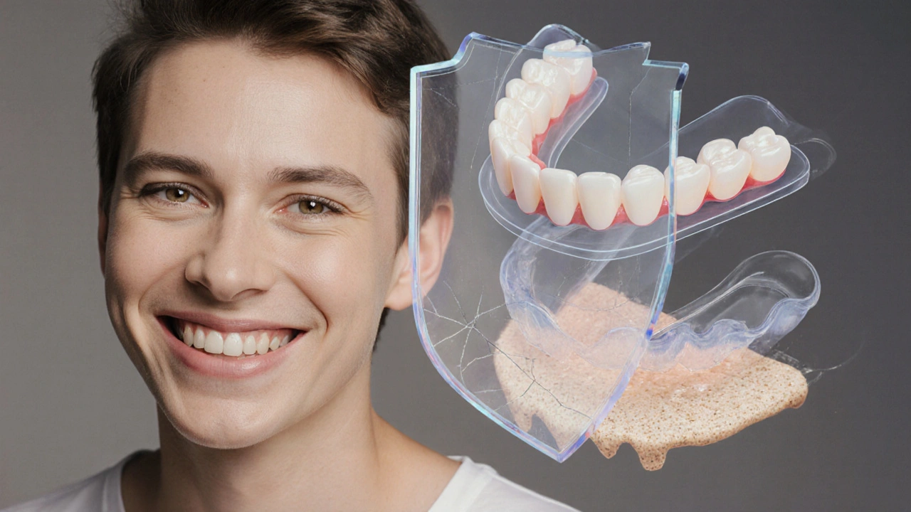 Transparent overlay showing hidden dental threats and protective night guard.