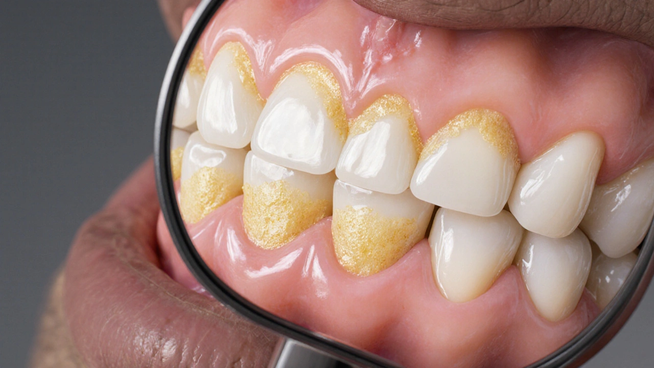 Zrcátko odrazuje hromadění plaku u základů zubů nad dásní.