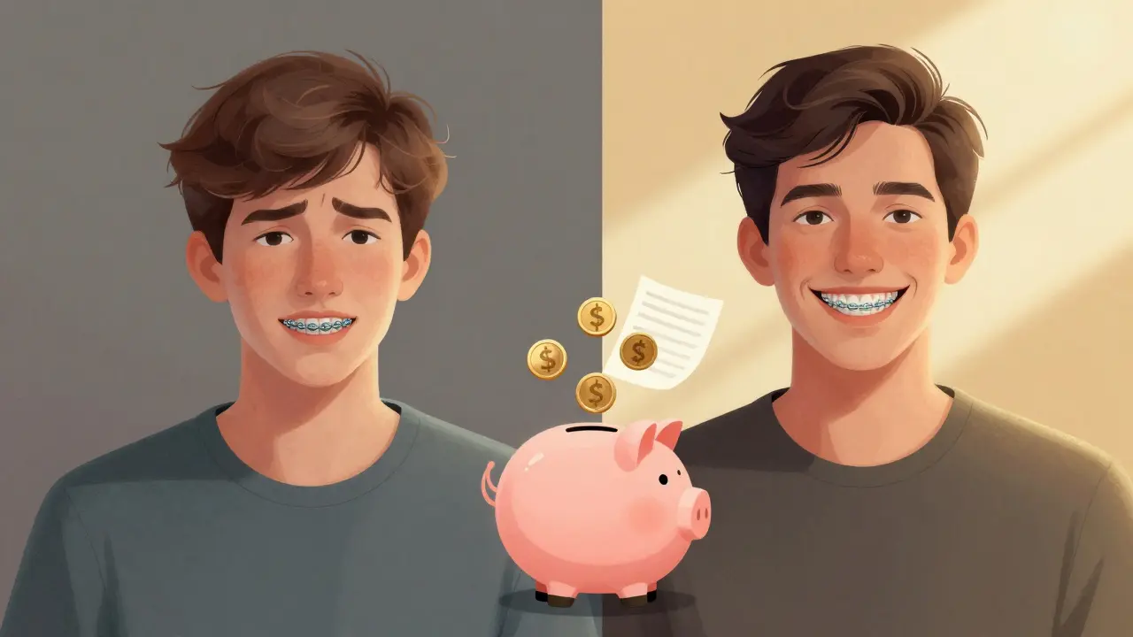 Přechod od kovových rovnátek k jasnějšímu úsměvu dospělého.