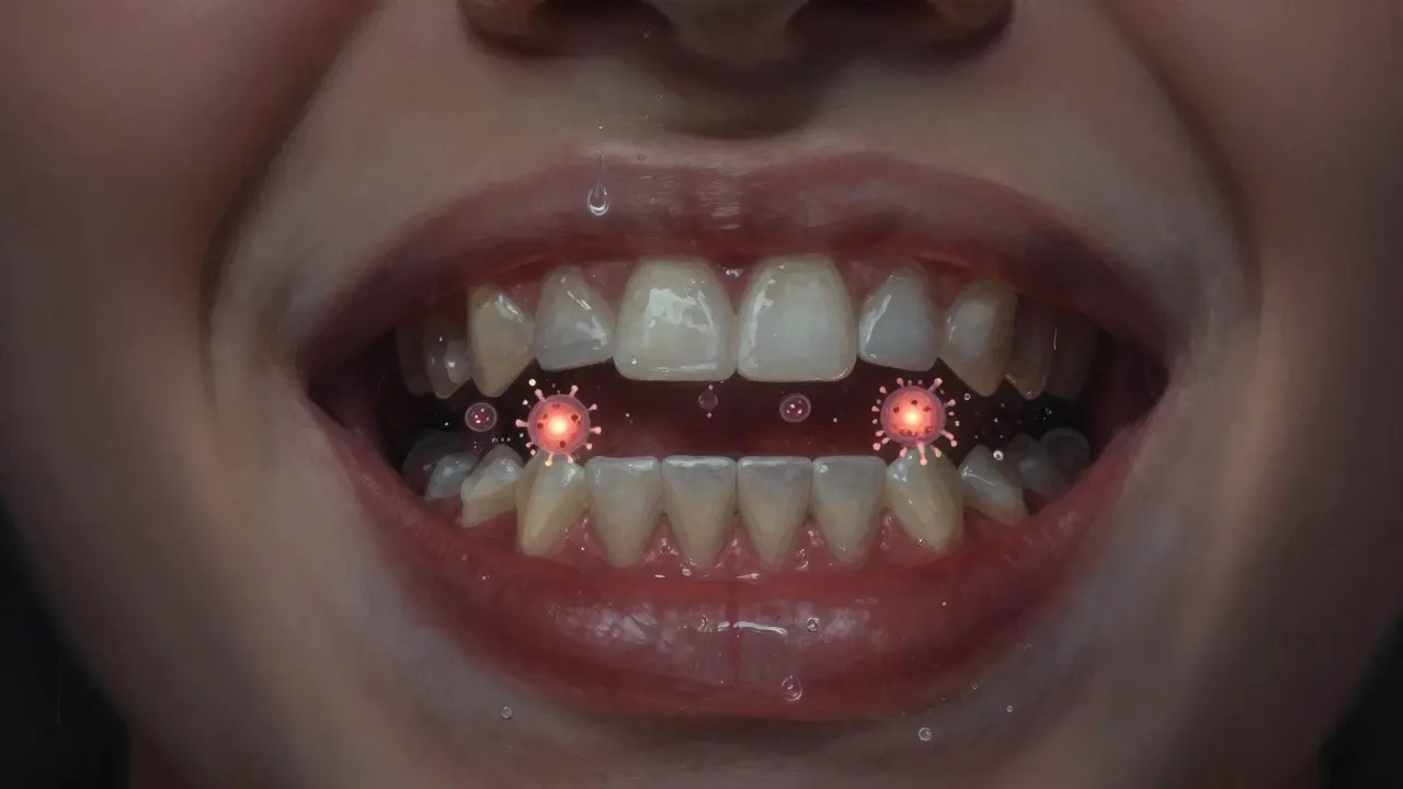 V ústech v noci rostou bakterie, které produkují kyselinu ničící zuby.