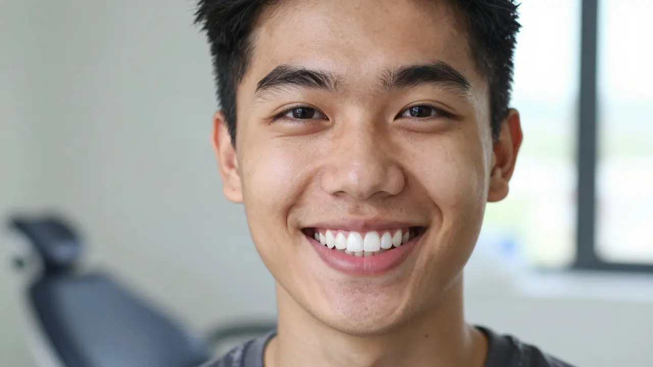 Spokojený pacient ukazuje přirozený usměv po úspěšném zákroku.