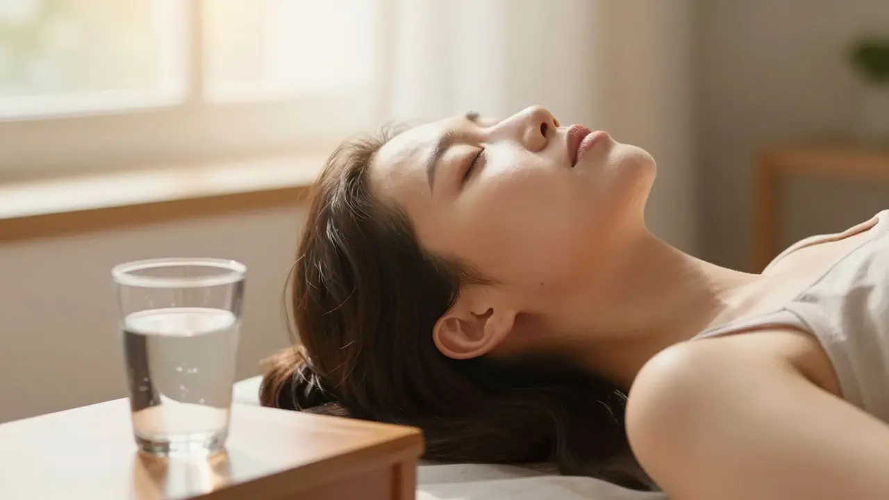 Klidná osoba relaxující svahy čelistních svalů.