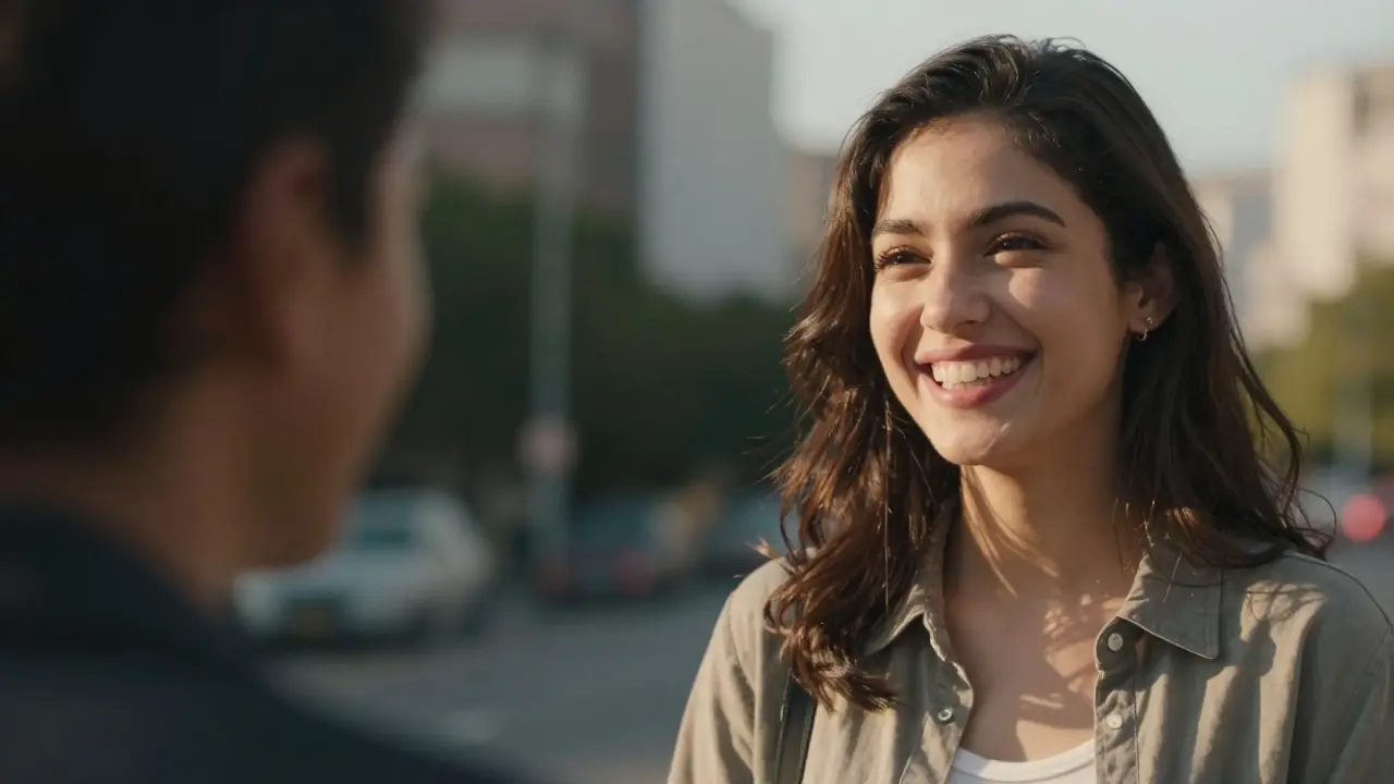 Koláž znázornující změnu od nejistoty k sebevědomí díky nápravě úsměvu a výslovnosti.