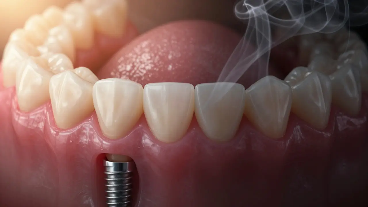 Koncept vlivu kouření na hojení dásní kolem implantátu