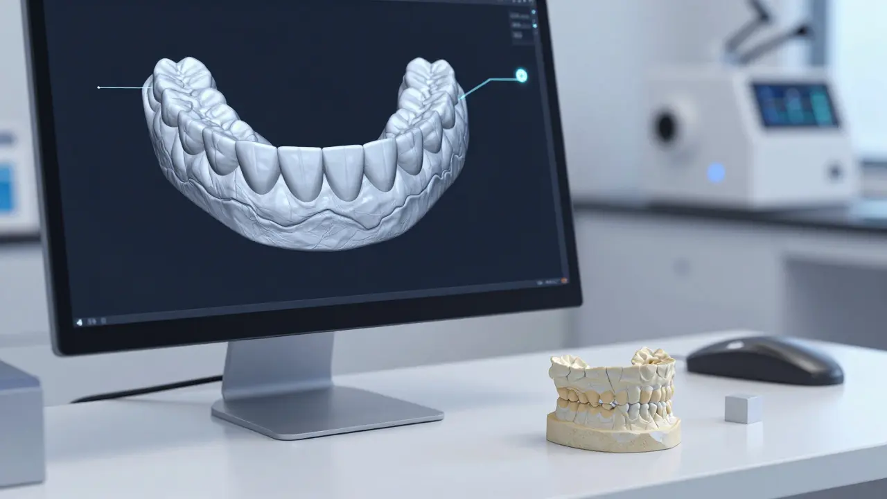 Digitální návrh a fyzický model zubního můstku v laboratoři