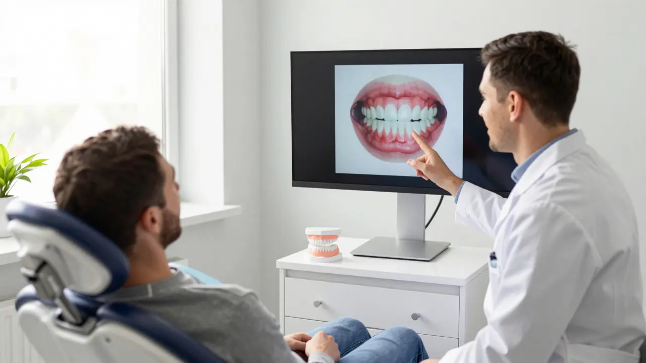 Konzultace u zubaře s digitálním modelem úsměvu
