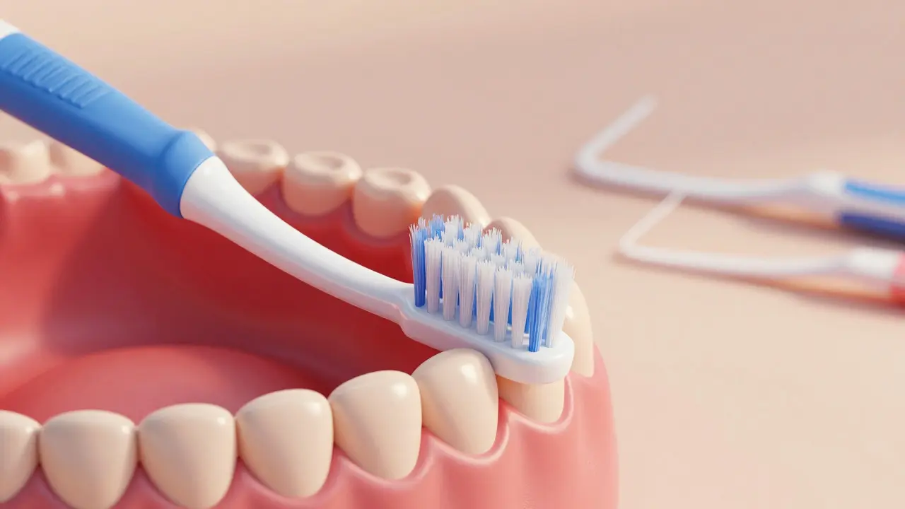 Správná technika čištění zubů pod úhlem 45 stupňů k dásni
