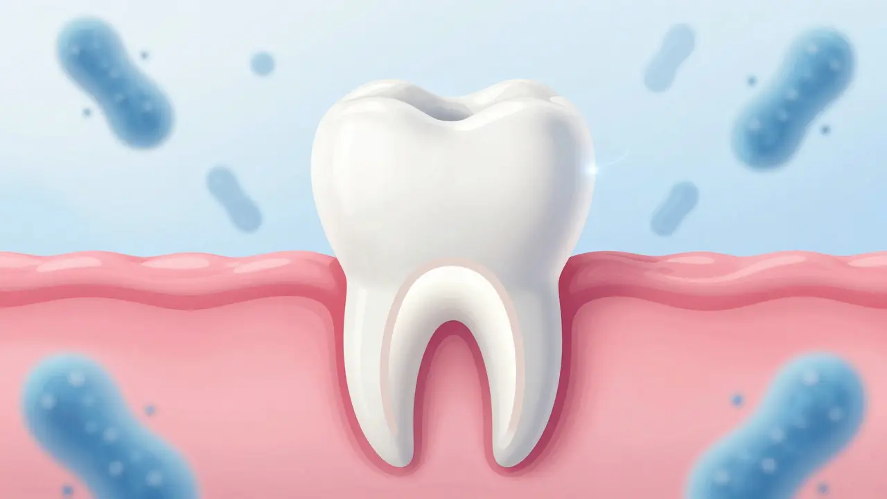 Anatomický řez zubem ukazující léčbu kořenových kanálků