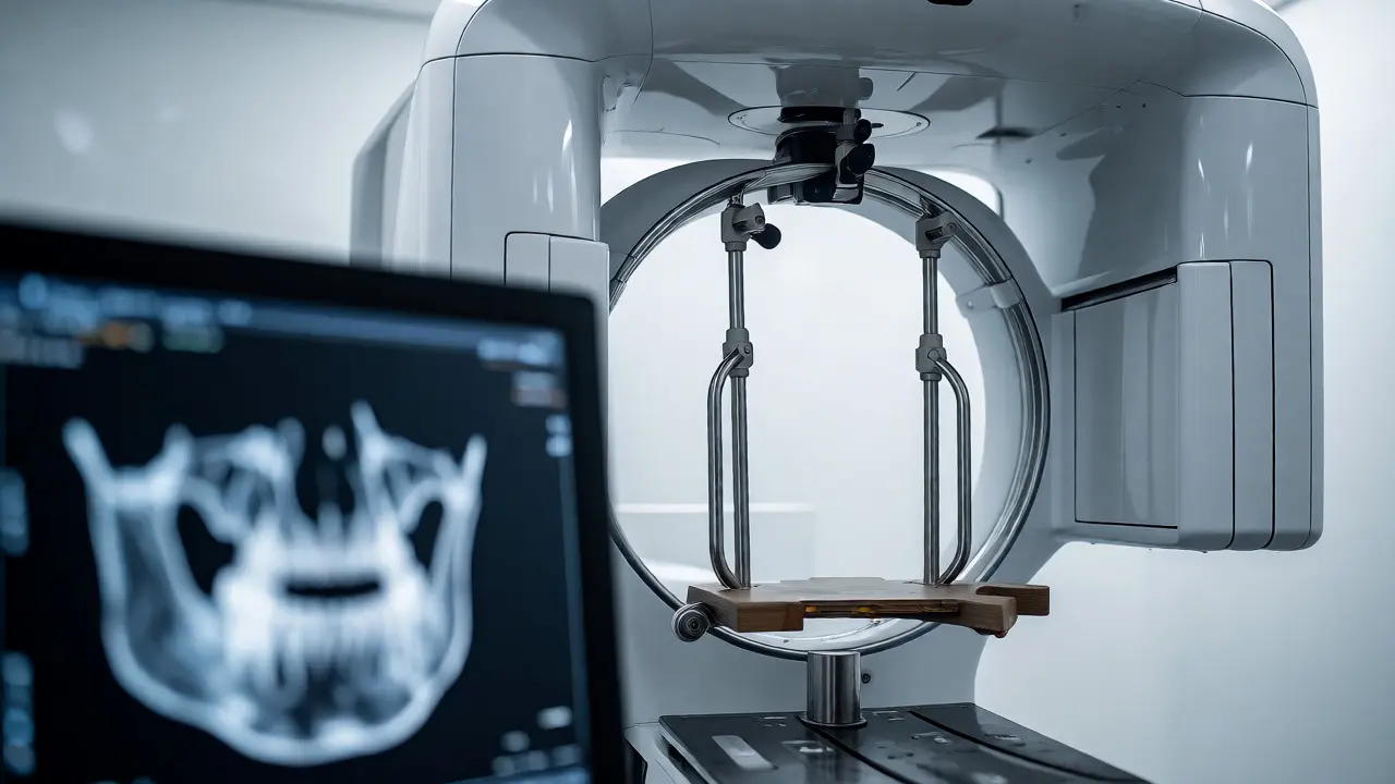 CBCT skener zobrazující 3D model kostí obličeje