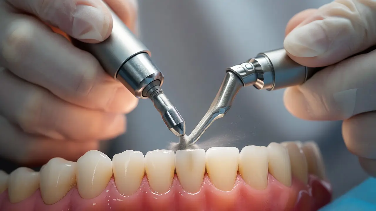 Dentální hygienista odstraňuje zubní kámen ultrazvukovým přístrojem